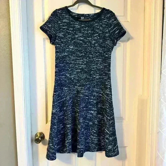 Talbots Dress Womens Size 10 Green Blue Black Tweed Faux Leather Trim Career - Picture 1 of 6
